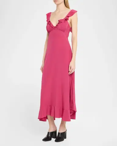 Chloé Ruffle V-Neck Empire Midi Dress | Thumbnail 4 Chloé Ruffle V-Neck Empire Midi Dress | Thumbnail 4
