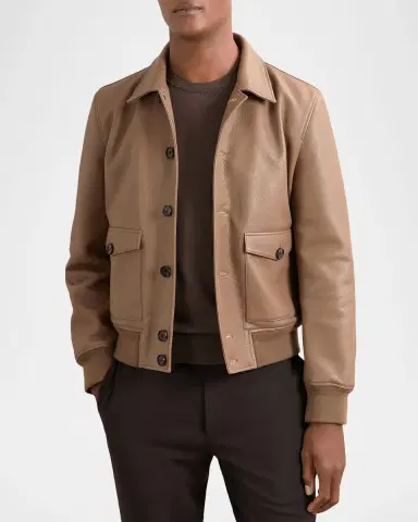 Reiss Men's Harrington Tumbled eather Jacket | Thumbnail 4