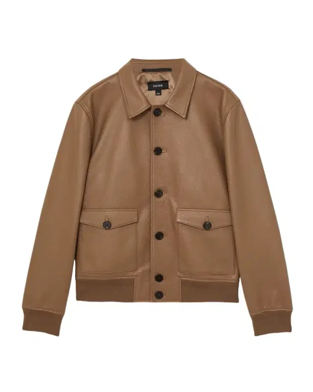 Reiss Men's Harrington Tumbled eather Jacket