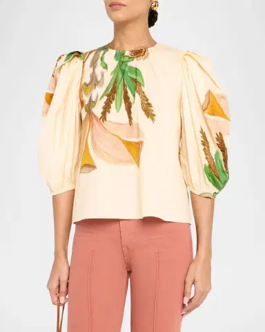 Ulla Johnson Ravena Printed Puff-Sleeve Blouse | Thumbnail 4 Ulla Johnson Ravena Printed Puff-Sleeve Blouse | Thumbnail 4
