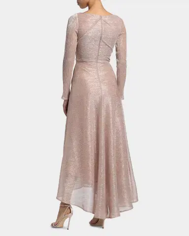 Talbot Runhof Metallic Draped Long-Sleeve High-Low Dress | Thumbnail 3 Talbot Runhof Metallic Draped Long-Sleeve High-Low Dress | Thumbnail 3