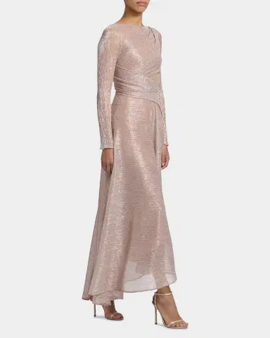 Talbot Runhof Metallic Draped Long-Sleeve High-Low Dress | Thumbnail 6 Talbot Runhof Metallic Draped Long-Sleeve High-Low Dress | Thumbnail 6