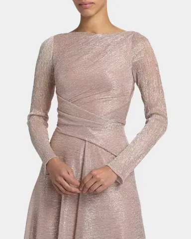 Talbot Runhof Metallic Draped Long-Sleeve High-Low Dress | Thumbnail 7 Talbot Runhof Metallic Draped Long-Sleeve High-Low Dress | Thumbnail 7