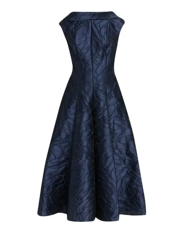 Talbot Runhof Cap-Sleeve Abstract-Jacquard Midi Dress