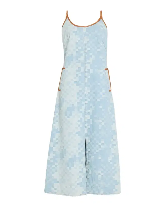 Luna Checkered Denim Midi Dress