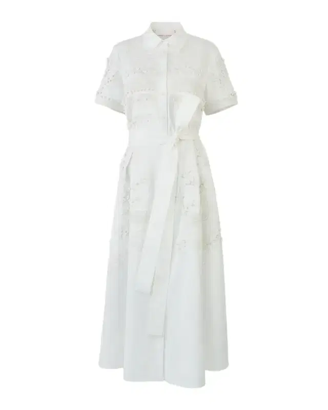 Grecian Embroidered Short-Sleeve Midi Shirtdress With Belt
