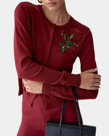 Carolina Herrera Embellished Silk-Cotton Crewneck Cardigan | Thumbnail 4 Carolina Herrera Embellished Silk-Cotton Crewneck Cardigan | Thumbnail 4