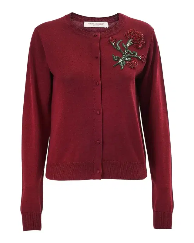 Embellished Silk-Cotton Crewneck Cardigan