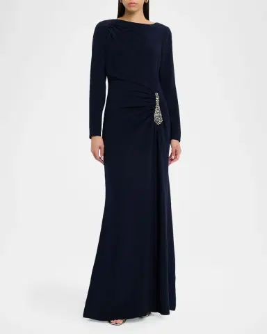 Rickie Freeman for Teri Jon Ruched Crystal-Embellished Crepe Gown | Thumbnail 2 Rickie Freeman for Teri Jon Ruched Crystal-Embellished Crepe Gown | Thumbnail 2