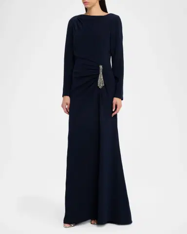 Rickie Freeman for Teri Jon Ruched Crystal-Embellished Crepe Gown | Thumbnail 4 Rickie Freeman for Teri Jon Ruched Crystal-Embellished Crepe Gown | Thumbnail 4
