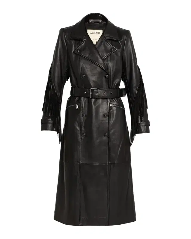 L 'AGENCE Celina Leather Fringe Trench Coat