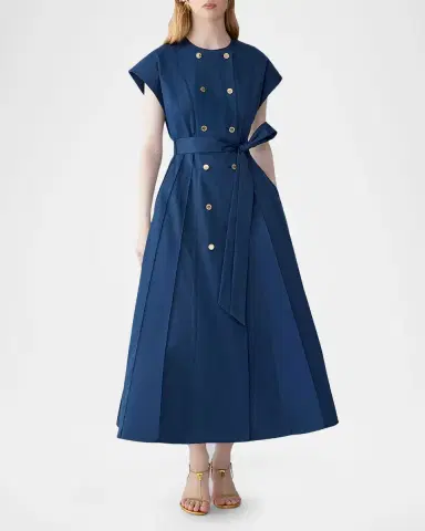 Carolina Herrera Double-Breasted Cap-Sleeve Belted Midi Dress | Thumbnail 2