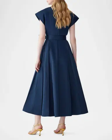 Carolina Herrera Double-Breasted Cap-Sleeve Belted Midi Dress | Thumbnail 3