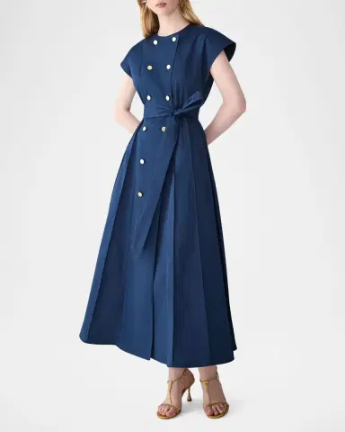 Carolina Herrera Double-Breasted Cap-Sleeve Belted Midi Dress | Thumbnail 4