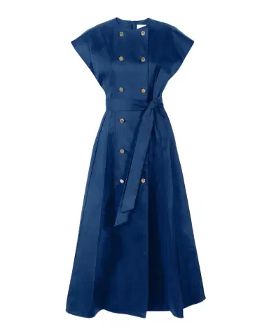 Carolina Herrera Double-Breasted Cap-Sleeve Belted Midi Dress | Thumbnail 1