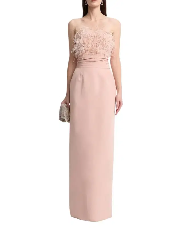 Strapless Dramatic Point D 'esprit Silk Column Gown