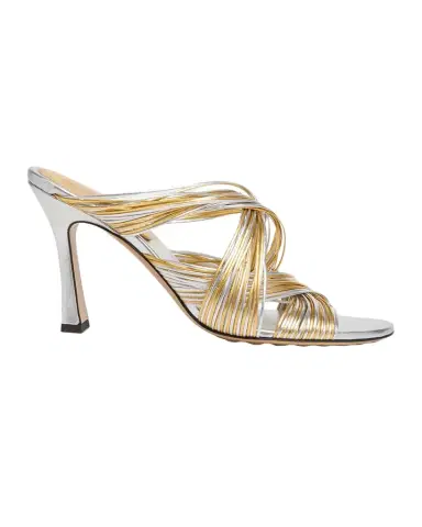 Bottega Veneta 90mm Rana Metallic Leather Tubular Mules | Thumbnail 1 Bottega Veneta 90mm Rana Metallic Leather Tubular Mules | Thumbnail 1
