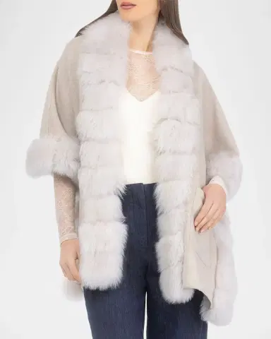 Gorski Reversible Loro Piana Cashmere-Wool Shawl with Merinillo Lamb Shearling Trim | Thumbnail 4 Gorski Reversible Loro Piana Cashmere-Wool Shawl with Merinillo Lamb Shearling Trim | Thumbnail 4