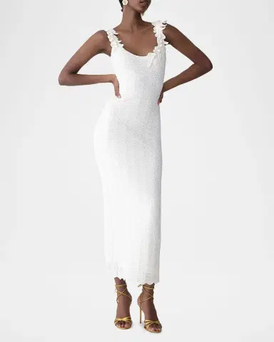 Carolina Herrera Olive Branch Embroidered Wavy Knit Maxi Dress | Thumbnail 4