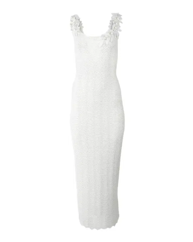 Olive Branch Embroidered Wavy Knit Maxi Dress