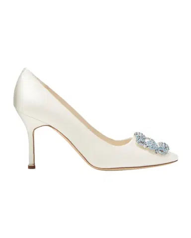 Manolo Blahnik 90mm Hangisi Satin Pumps with Crystal Buckle | Thumbnail 1