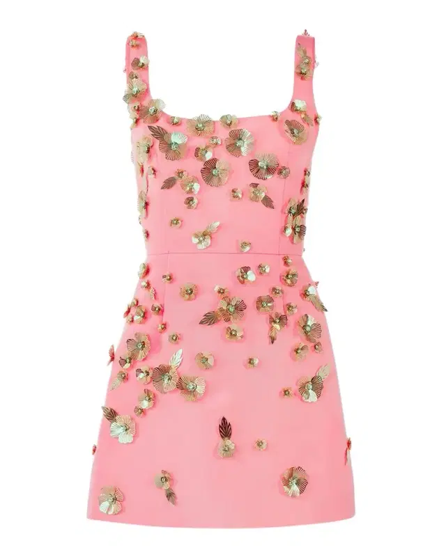 Crystal Flower Applique Sleeveless Mini Dress
