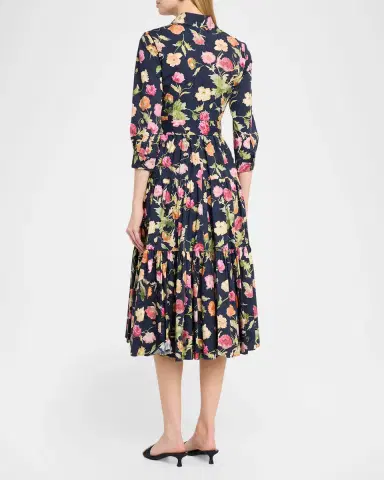 Carolina Herrera Belted 3/4-Sleeve Floral Cotton Midi Shirt Dress | Thumbnail 3