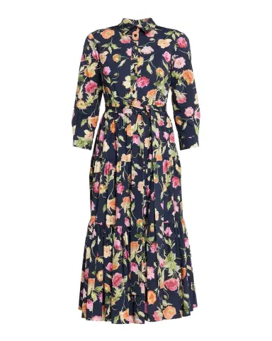 Carolina Herrera Belted 3/4-Sleeve Floral Cotton Midi Shirt Dress | Thumbnail 1