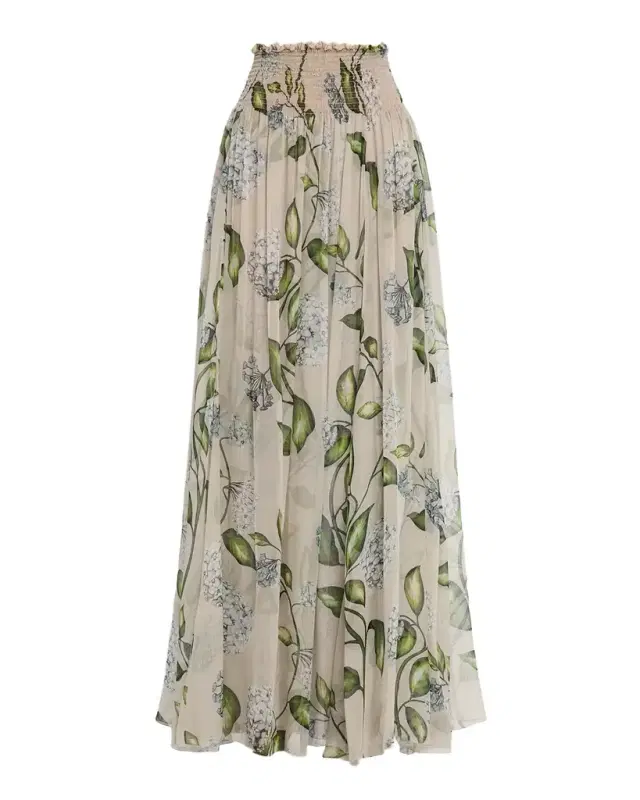 Porcelain Flower Chiffon Maxi Skirt