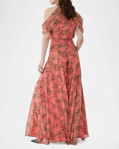 Carolina Herrera Iris Olive-Printed Wide-Leg Silk Chiffon Pants | Thumbnail 3