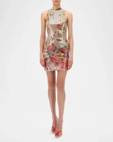 Roberto Cavalli Miami Flowers Print Sequined Mini Dress | Thumbnail 2 Roberto Cavalli Miami Flowers Print Sequined Mini Dress | Thumbnail 2