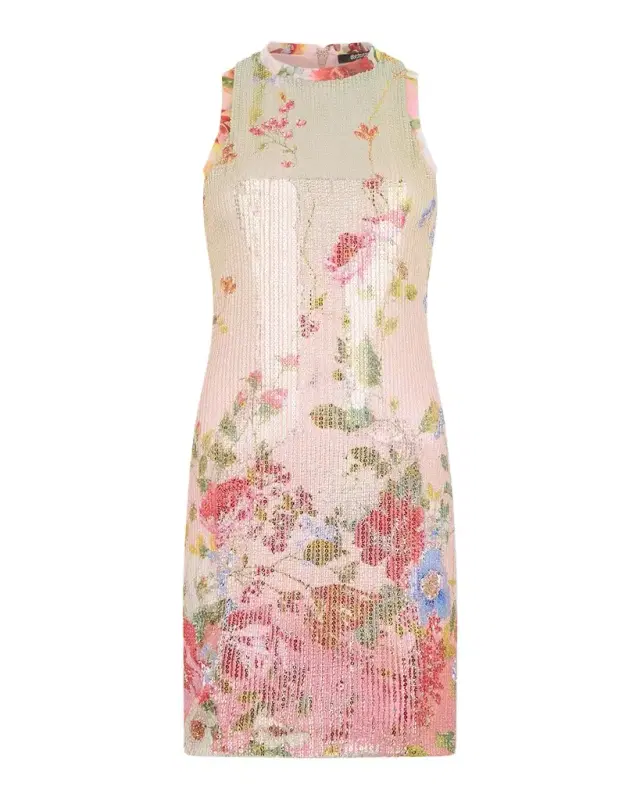 Miami Flowers Print Sequined Mini Dress