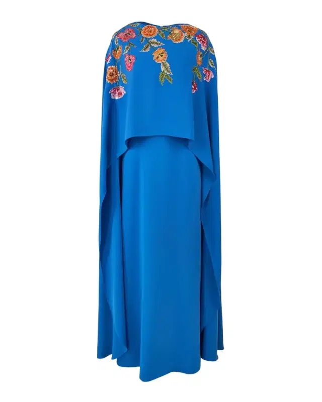Floral Embroidered Cape Caftan Gown