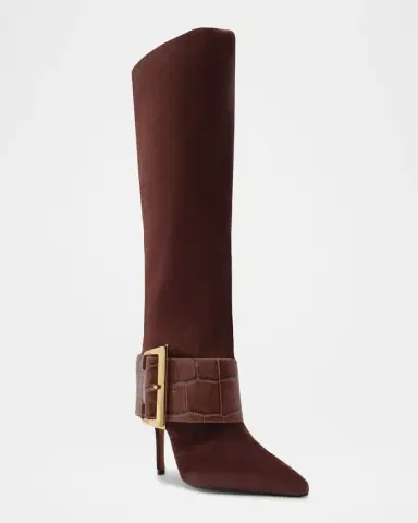 Schutz Beatrix Suede Knee-High Boots with Croc-Embossed Buckle | Thumbnail 2 Schutz Beatrix Suede Knee-High Boots with Croc-Embossed Buckle | Thumbnail 2