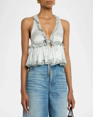 Chloé Ruffle V-Neck Sleeveless Silk Top | Thumbnail 4 Chloé Ruffle V-Neck Sleeveless Silk Top | Thumbnail 4