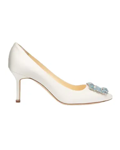 Manolo Blahnik 70mm Hangisi Satin Pumps with Crystal Buckle | Thumbnail 1 Manolo Blahnik 70mm Hangisi Satin Pumps with Crystal Buckle | Thumbnail 1
