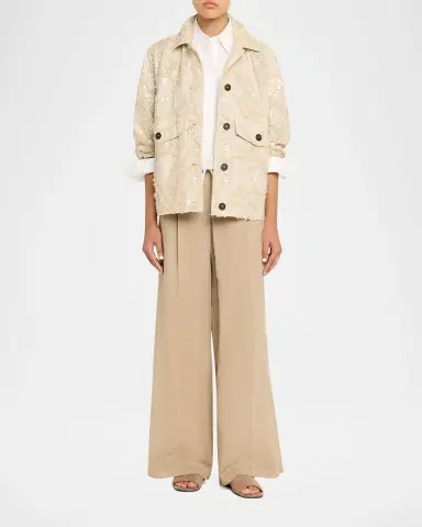 Brunello Cucinelli Embroidered Techno Cotton Poplin Deconstructed Shacket | Thumbnail 2