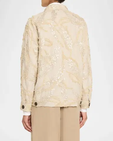 Brunello Cucinelli Embroidered Techno Cotton Poplin Deconstructed Shacket | Thumbnail 3