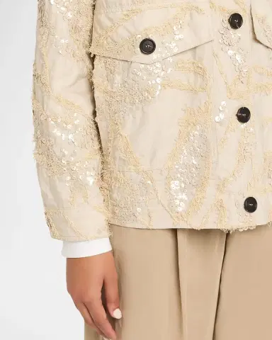 Brunello Cucinelli Embroidered Techno Cotton Poplin Deconstructed Shacket | Thumbnail 5