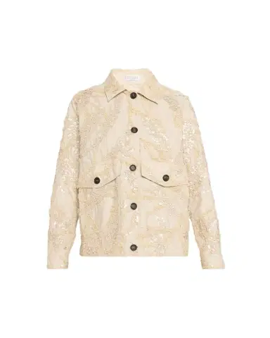 Brunello Cucinelli Embroidered Techno Cotton Poplin Deconstructed Shacket | Thumbnail 1