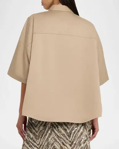Brunello Cucinelli Crispy Techno Cotton Oversized Utility Shirt With Monili Trim | Thumbnail 3