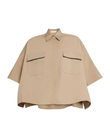 Brunello Cucinelli Crispy Techno Cotton Oversized Utility Shirt With Monili Trim | Thumbnail 1