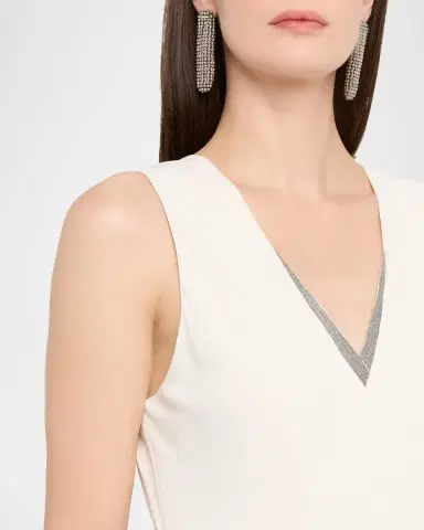 Brunello Cucinelli Monili V-Neck Sleeveless Crepe Cady Maxi Dress | Thumbnail 5