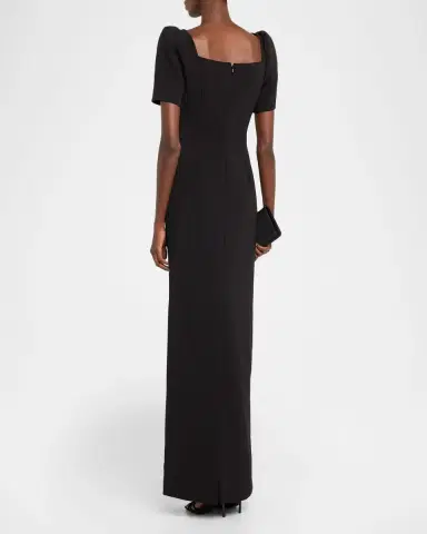 Rickie Freeman for Teri Jon Scalloped Crepe Short-Sleeve Embroidered Gown | Thumbnail 3 Rickie Freeman for Teri Jon Scalloped Crepe Short-Sleeve Embroidered Gown | Thumbnail 3