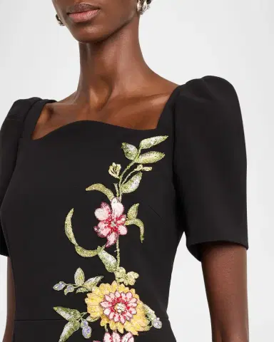 Rickie Freeman for Teri Jon Scalloped Crepe Short-Sleeve Embroidered Gown | Thumbnail 5 Rickie Freeman for Teri Jon Scalloped Crepe Short-Sleeve Embroidered Gown | Thumbnail 5