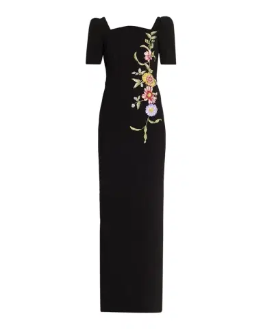Rickie Freeman for Teri Jon Scalloped Crepe Short-Sleeve Embroidered Gown | Thumbnail 1 Rickie Freeman for Teri Jon Scalloped Crepe Short-Sleeve Embroidered Gown | Thumbnail 1