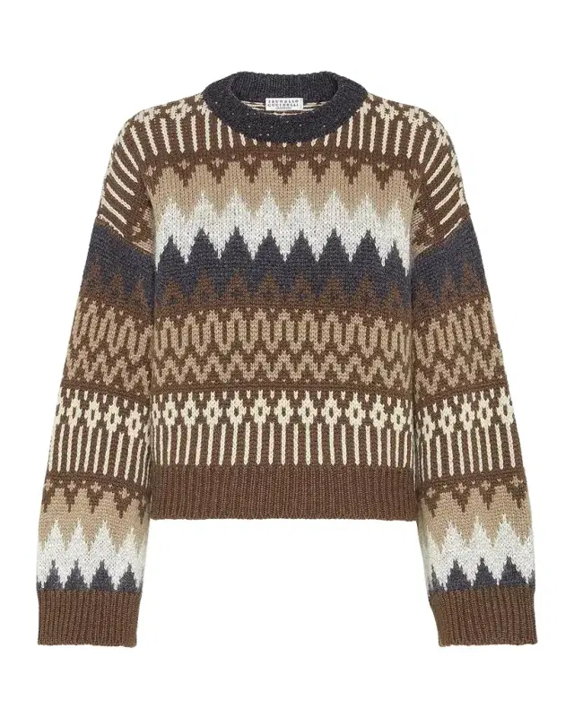 Fair Isle Paillette Cashmere Crewneck Sweater
