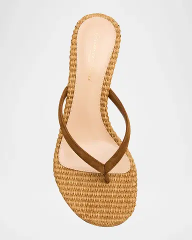 Gianvito Rossi Calypso 70 Suede & Raffia Thong Sandals | Thumbnail 6