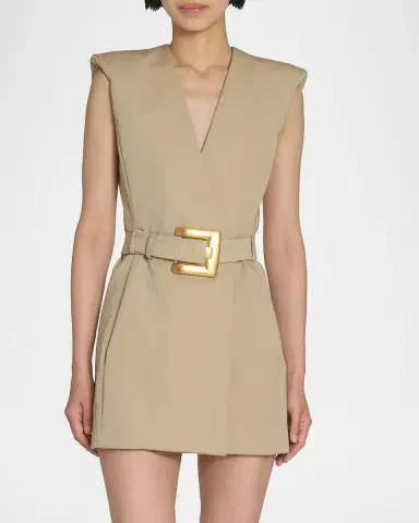 Balmain Belted Gabardine Sleeveless Mini Dress | Thumbnail 3 Balmain Belted Gabardine Sleeveless Mini Dress | Thumbnail 3