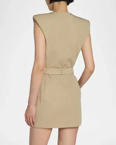 Balmain Belted Gabardine Sleeveless Mini Dress | Thumbnail 4 Balmain Belted Gabardine Sleeveless Mini Dress | Thumbnail 4